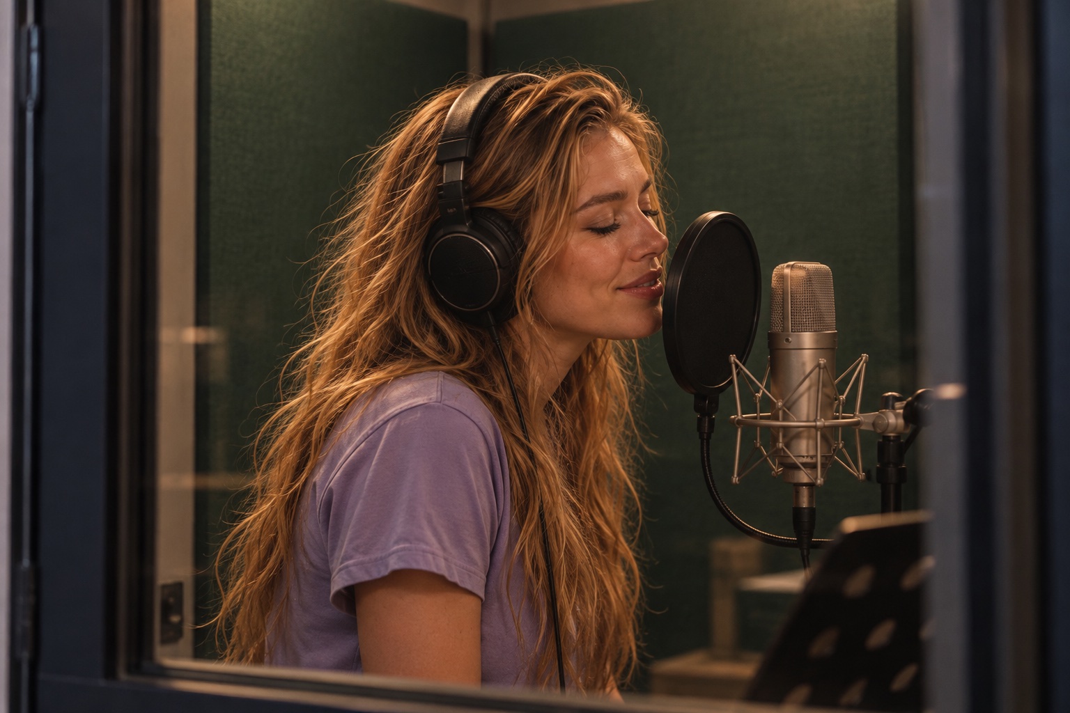 Elin recording vocals.